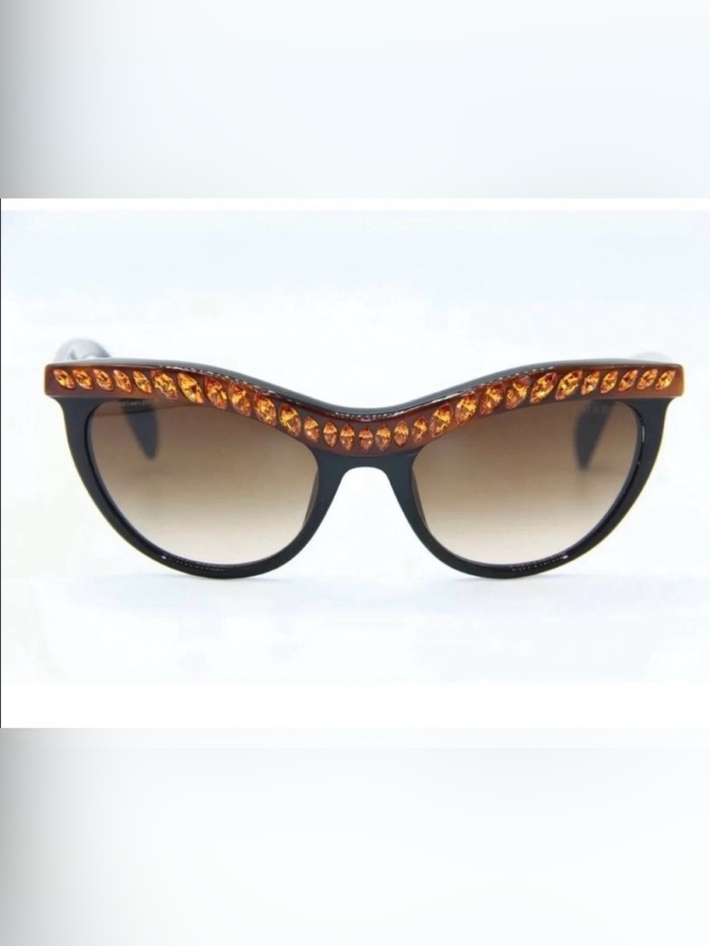 Prada Black Cat-Eye Sunglasses with Amber Crystal Trim made in Italy. - Picture 3 of 8
